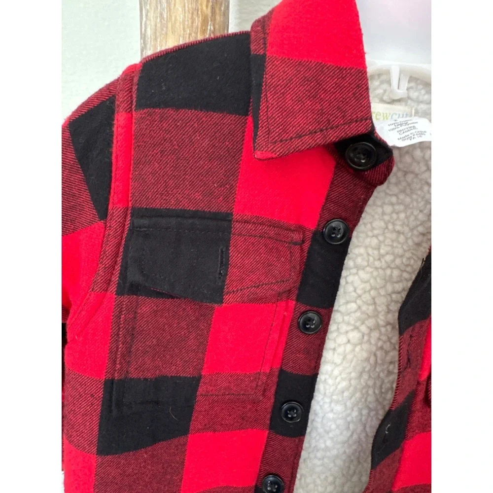 Crewcuts J.Crew Boys' sherpa-lined flannel red black plaid shirt jacket‎ size 2